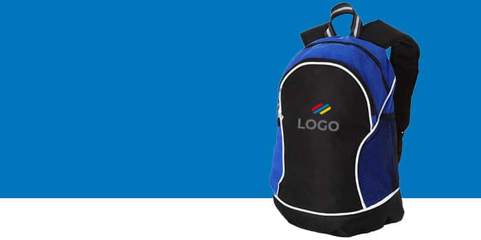 Zaino personalizzato con logo aziendale azzurro e nero